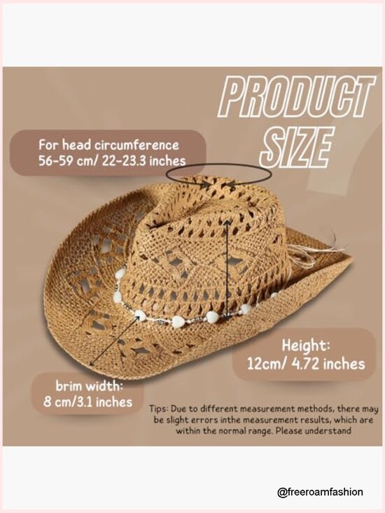 Straw Cowboy Hat with Chain - Unisex Cowgirl Hat for Beach Country main image 4